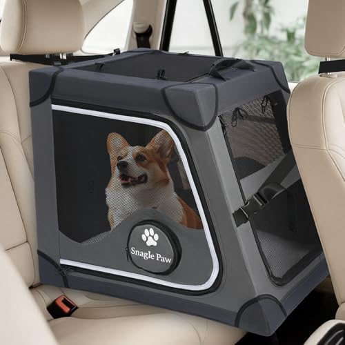 Snagle Paw portable dog crate secured on a car seat